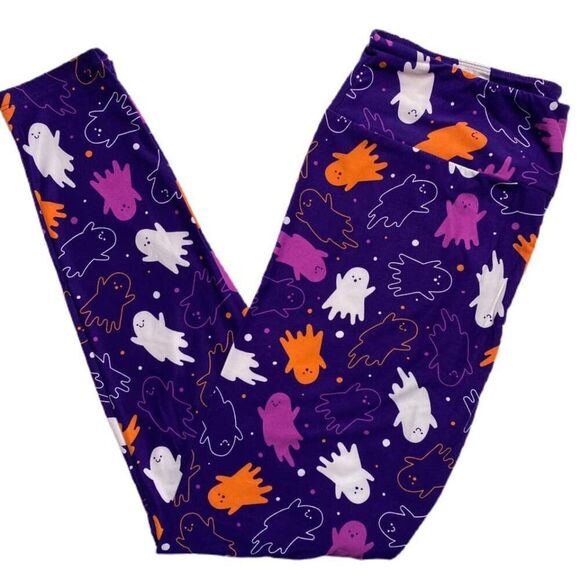 LuLaRoe Halloween Ghost Purple Orange Leggings OS Size 2-10 Comfy - Picture 1 of 2